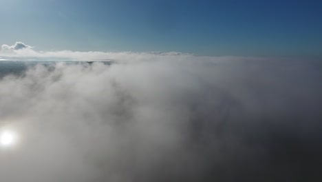 Drone-shot-flying-over-clouds,-medium-altitude-in-south-of-France.-Mediterranean